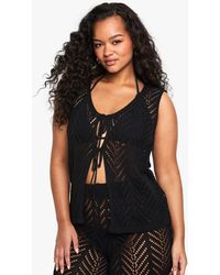 Boohoo - Plus Beach Knit Tie Front Top - Lyst