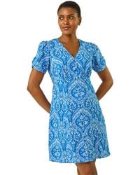 Roman - Daisy Print V-Neck Tea Dress - Lyst