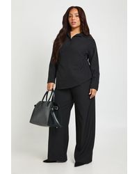 Boohoo - Plus Woven Marl Wrap Shirt And Wide Leg Trouser Co-Ord - Lyst
