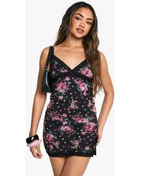 Boohoo - Floral Printed Mesh Lace Trim Cami Top - Lyst