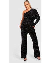 Boohoo - Plus Velvet Sequin One Shoulder Jumpsuit - Lyst