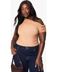 Boohoo - Plus Mesh Overlay Ruched One Piece - Lyst