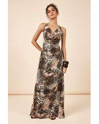 Boohoo - Tonal Animal Print Chiffon Cowl Front & Back Maxi Slip Dress - Lyst