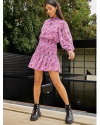 Lipsy High Neck Bodycon Midi Dress With Frill Detail In Floral Print Lyst UK
