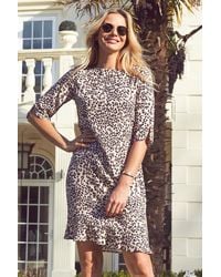 Sosandar - Leopard Print Split Sleeve Ruffle Hem Shift Dress - Lyst
