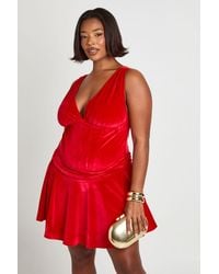 Boohoo - Plus Ruched Bust Drape Front Skater Dress - Lyst