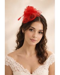 SVNX - Rosette Faux Pearl & Polka Veil Feather Fascinator - Lyst