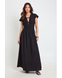 Boohoo - Cotton Poplin Shirred Front Tie Maxi Dress - Lyst