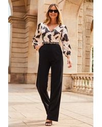 Sosandar - Chain Print Satin Two Part Wide Leg Jumpsuit - Lyst