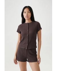 Boohoo - Crinkle Rib Button Through Cap Sleeve Top And Shorts Set - Lyst