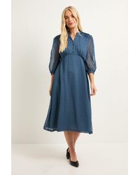 Wallis - Petite Dobby Pleat Detail Button Midi Dress - Lyst