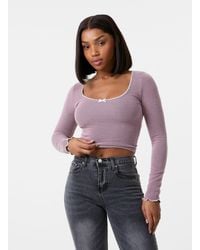 Pink Vanilla - Long Sleeve Rib Top With Bow - Lyst