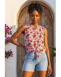 Roman - Floral Tie Front Blouse - Lyst
