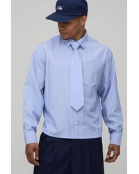 BoohooMAN - Oversized Boxy Stripe Shirt And Tie - Lyst