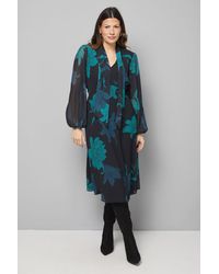 Wallis - Floral Pussybow Tie Neck Midi Dress - Lyst