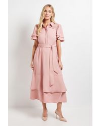 Wallis - Petite Lace Insert Ruffle Sleeve Midi Dress - Lyst