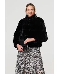 Izabel London - Faux Fur High Neck Cropped Jacket - Lyst