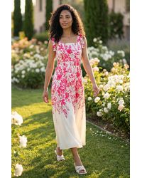 Roman - Floral Print Strap Tie Midi Dress - Lyst