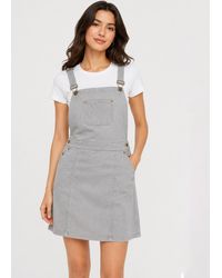 Gini London - Square Neck Suede Pinafore Skater Bib Mini Dress - Lyst