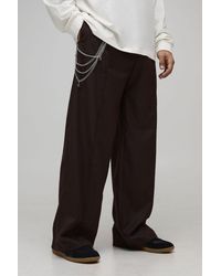 BoohooMAN - Baggy Fit Check Pin-Tuck Smart Trouser With Chain - Lyst
