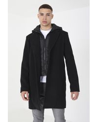 Brave Soul - Single Breasted Double Layer Hooded Overcoat - Lyst
