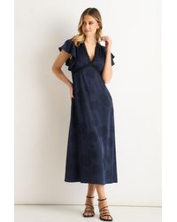Gini London - Floral Satin Jacquard Lace Trim Midi Dress - Lyst