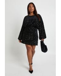 Boohoo - Plus Velvet Sequin Blouson Mini Dress - Lyst