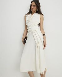 River Island - Asymmetric Midi Dress Cowl Neck Side Zip - Lyst