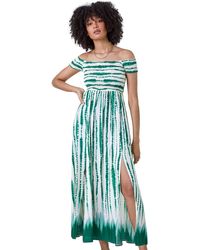 Roman - Tie Dye Shirred Bardot Maxi Dress - Lyst