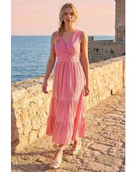 Roman - Embroidered V-Neck Midi Dress - Lyst
