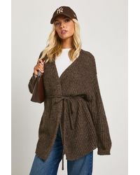 Boohoo - Soft Knit Tie Waist Oversized Boyfriend Cardigan - Lyst