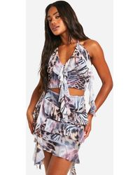 Boohoo - Leopard Mesh Ruffle Asymmetric Mini Skirt - Lyst