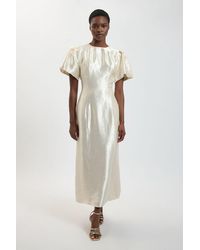 Karen Millen - Puff Sleeve Metallic Textured Midi Dress - Lyst