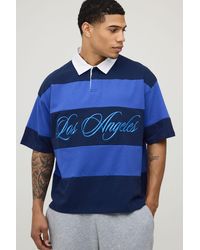 BoohooMAN - Los Angeles Stripe Rugby Short Sleeve Polo - Lyst