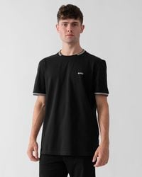 BOSS - Boss Taul Stretch-Cotton T-Shirt With Stripes And Logo 001, Size: L - Lyst