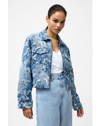French Connection - Light Cotton Blend Jacquard Floral Print Denim Jacket - Lyst