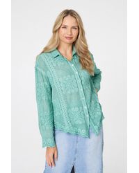 Izabel London - Embroidered Textured Long Sleeve Shirt - Lyst