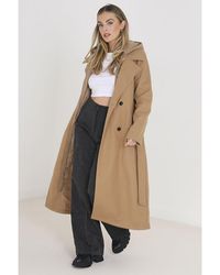 Brave Soul - 'Filippa' Faux Wool Maxi Hooded Trench Coat - Lyst