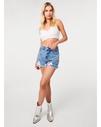 Pink Vanilla - Bow Embellished Denim Shorts - Lyst
