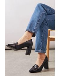 Wallis - Wide Fit Lucky Faux Leather High Block Heeled Loafers - Lyst