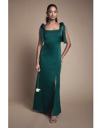 Oasis - Satin Tie Shoulder Midi Bridesmaid Dress - Lyst