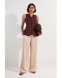 Karen Millen - Premium Linen Wide Leg Tailored Trouser - Lyst