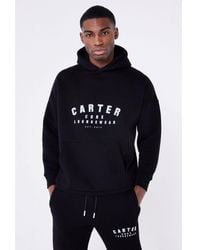 Jameson Carter - Black 'heritage' Cotton Blend Oversized Hoodie With Kangaroo Pocket - Lyst
