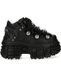 New Rock - M-Overz106B-C1 Metallic Chunky Leather Gothic Ankle Boots - Lyst