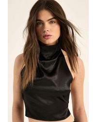 Nasty Gal - Satin High Neck Cowl Strappy Buckle Back Crop Top - Lyst