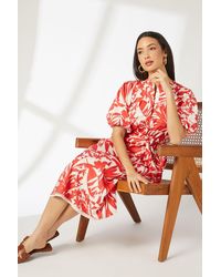 PRINCIPLES - Leaf Print Tie Waist Midi Dress - Lyst