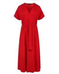 Conquista - Red Jersey Belted Midi Dress - Lyst