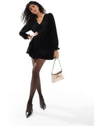 Miss Selfridge - Velvet Rib V Neck Smock Dress - Lyst