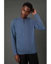 MAINE - Long Sleeve Slub Grandad Neck T-Shirt Cotton - Lyst