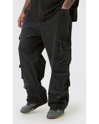 BoohooMAN - Plus Relaxed Fit Acid Wash Cargo Jeans - Lyst